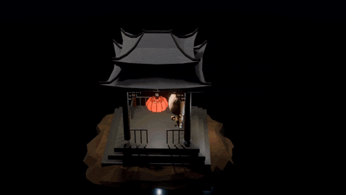 a 3d rendering of a dog standing in a gazebo