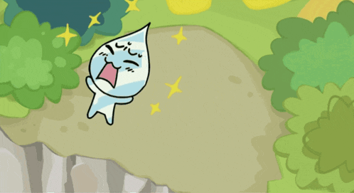 a cartoon drawing of a drop of water with a face