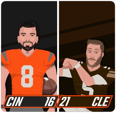 a cartoon of two football players with the number 8 on the left and the number 16 on the right