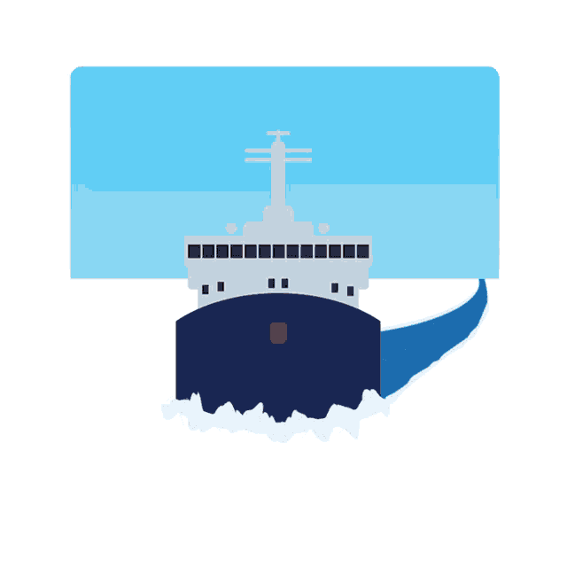 an illustration of a cruise ship with a red bow