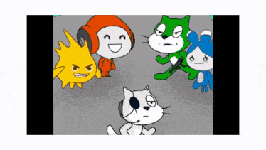 a group of cartoon characters one of which is a cat