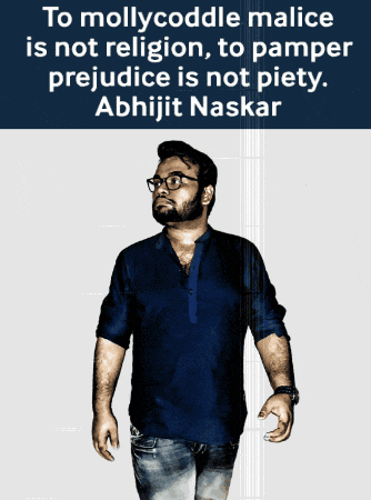 a man in a blue shirt with a quote from abhijit naskar