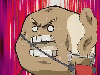 a cartoon character is wearing a headset and has an angry face