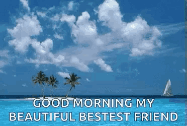 a picture of a beach with the words " good morning my beautiful bestest friend " on it
