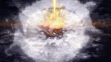 a computer generated image of a explosion with a dragon in the middle