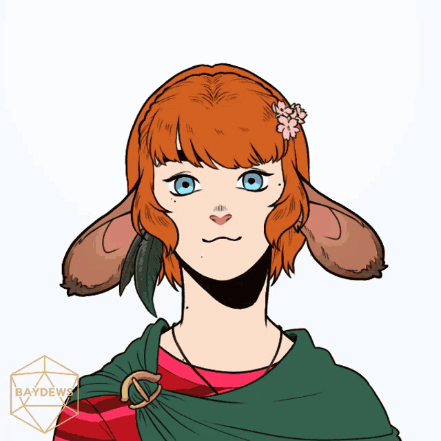 a drawing of a girl with rabbit ears and a flower in her hair