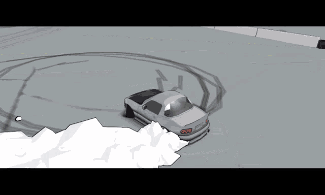 a cartoon drawing of a car doing a burnout on a track