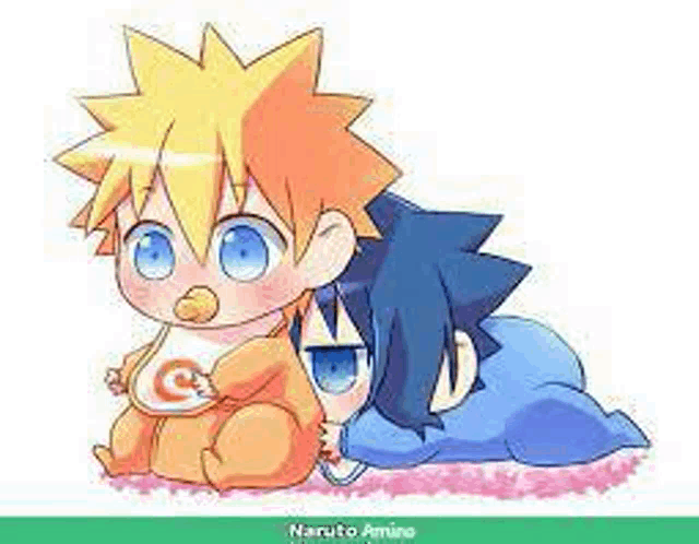 a baby naruto and sasuke are sitting next to each other on a white background .