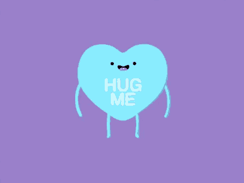a blue heart with the words hug me on it