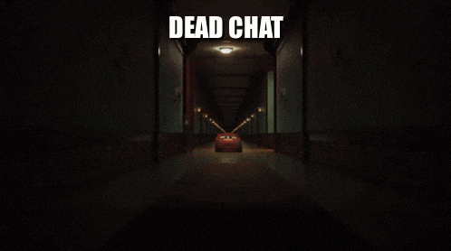 lightning mcqueen from cars is driving down a hallway with the words dead chat written above him
