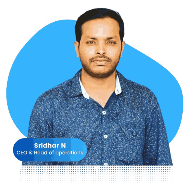 a man in a blue shirt with the name sridhar n on the bottom