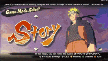 a screenshot of a video game that says " game mode select story "