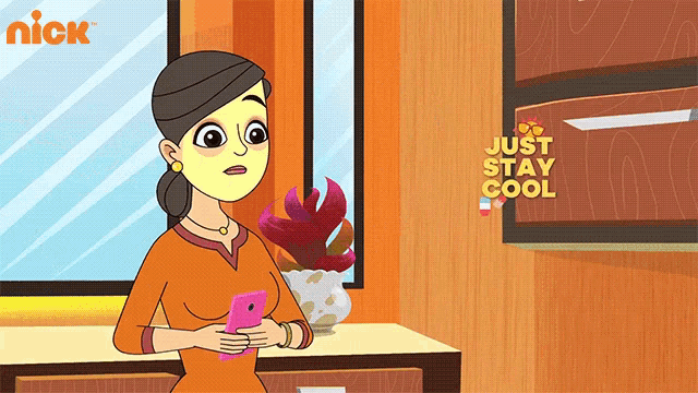a cartoon of a woman with a mask on her face and the words just stay cool on the bottom