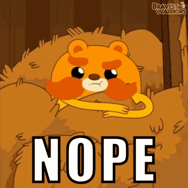 a cartoon of a bear with a beard and the word nope