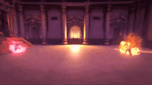 a computer generated image of a building with flames coming out of the walls