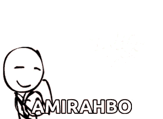 a stick figure is smiling and holding a red heart with the name amirahbo on it .