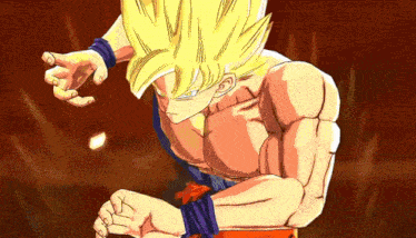 a cartoon drawing of a man with yellow hair and a blue band around his wrist