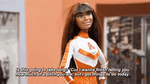 a barbie doll is wearing an orange and white nike uniform