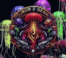 a picture of a jellyfish with the words " ubur 2 genk " on it