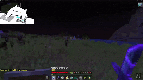 a screenshot of a video game called minecraft with a white cat on the screen