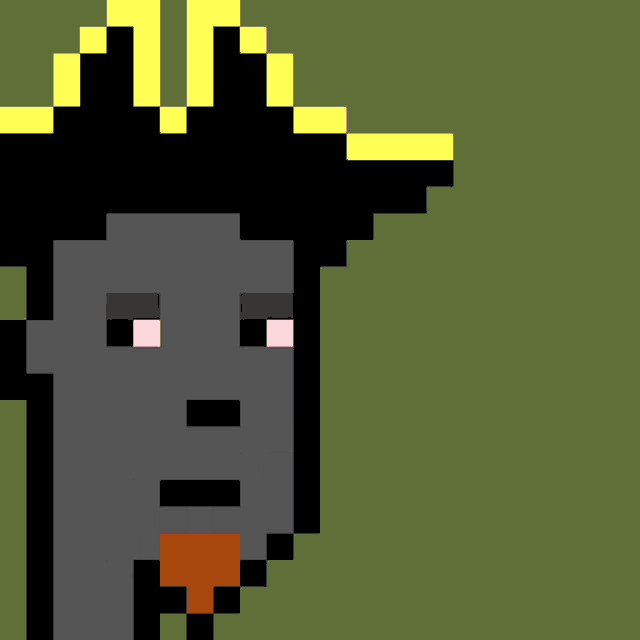 a pixel art of a man blowing a pink bubble with a mcdonald 's logo in the background