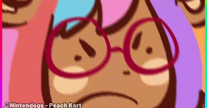 a close up of a cartoon character wearing glasses with a sad face .