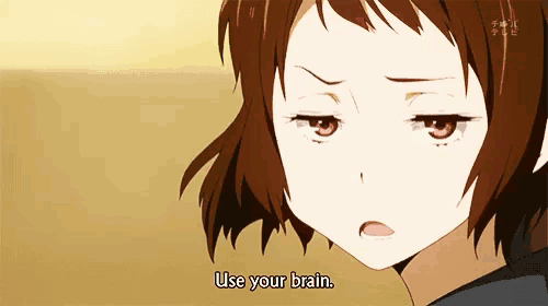 a close up of a girl with the words use your brain written below her