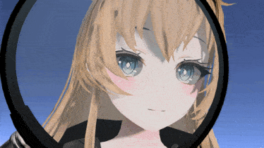 a close up of a girl 's face with a magnifying glass in front of her