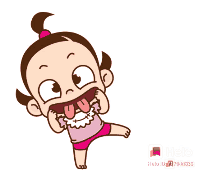 a cartoon of a little girl with her mouth open and a helo id