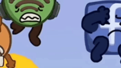 a group of cartoon characters are standing next to each other .