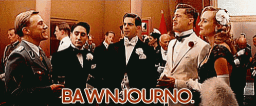 a group of people standing in a room with the words dawnjourno on the bottom right