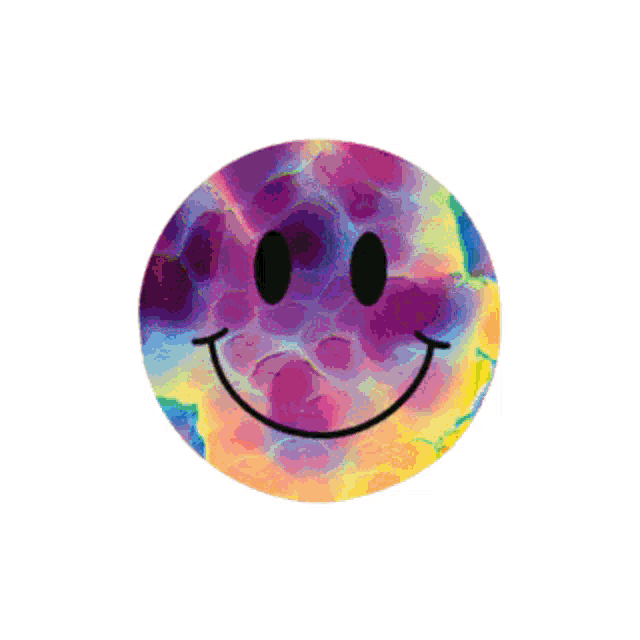 a colorful smiley face with a black eye