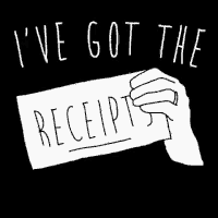 a hand is holding a piece of paper that says i 've got the receipts