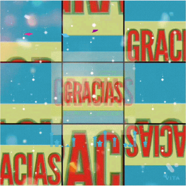 a grid of squares with the word gracias on it