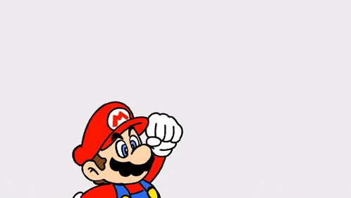 a cartoon drawing of mario with a red letter m on his hat