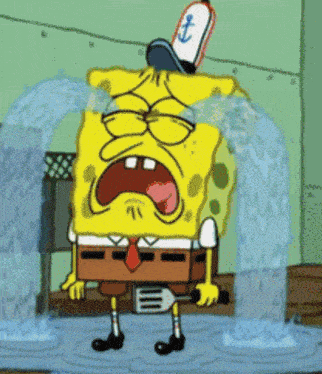 a cartoon of spongebob holding a spatula crying