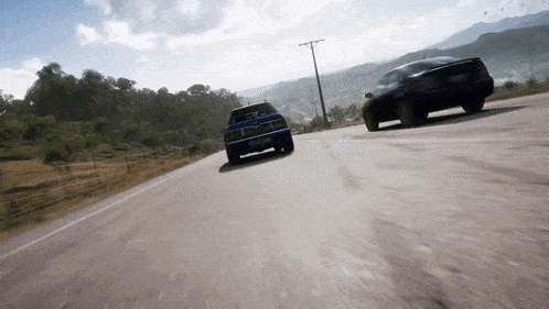 two cars are driving down a road and one of them has a license plate that says ' jcw ' on it