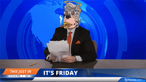 a news anchor says it 's friday on the bottom of the screen