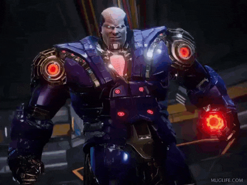 a robot with a red light on his arm
