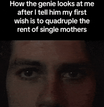 a close up of a man 's face with a caption that says how the genie looks at me