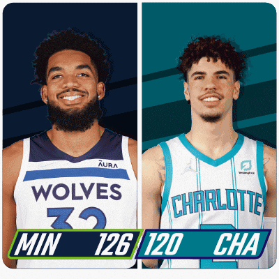 two basketball players one from the wolves and the other from the charlotte are shown