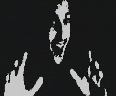 a black and white drawing of a person making a peace sign