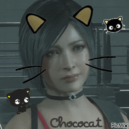 a picture of a woman with chococat written on the bottom