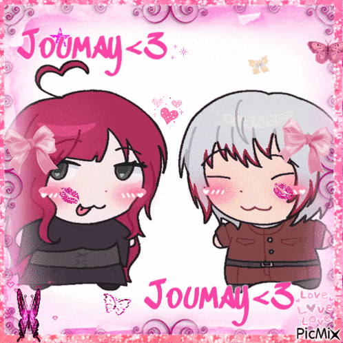 a picture of a boy and a girl with the name joumay < 3 on the bottom