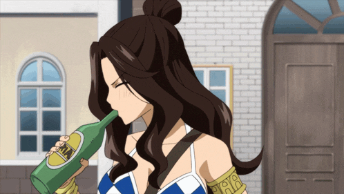 a woman is drinking from a green bottle with a yellow label that says ' cola '