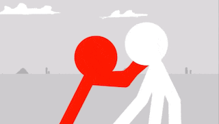 a white circle with a red and gray stripe on it