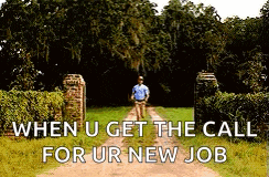 a man is walking down a dirt road with the words when u get the call for ur new job on the bottom