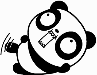 a black and white drawing of a panda bear with a funny face and teeth .