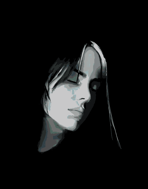 a black and white photo of a woman 's face with her eyes closed