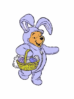 winnie the pooh is dressed as a bunny holding an easter basket